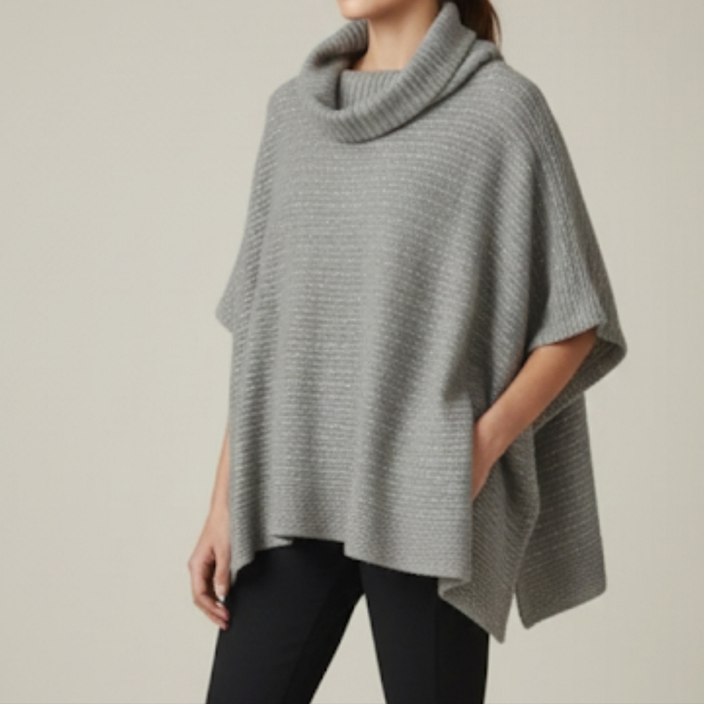 Grey Sequin Sweater Poncho
